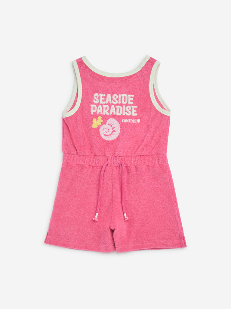 HOP Kids Pink Embroidered Cotton Playsuit