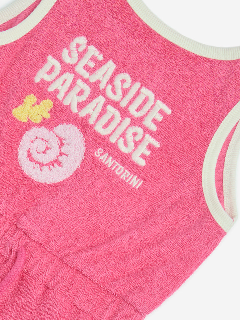 HOP Kids Pink Embroidered Cotton Playsuit