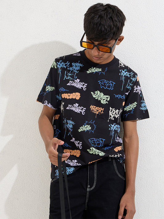 Y&F Kids Black Text Design Cotton T-Shirt