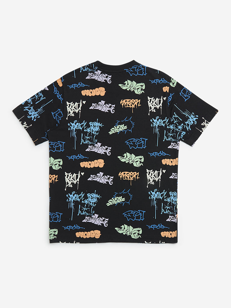 Y&F Kids Black Text Design Cotton T-Shirt