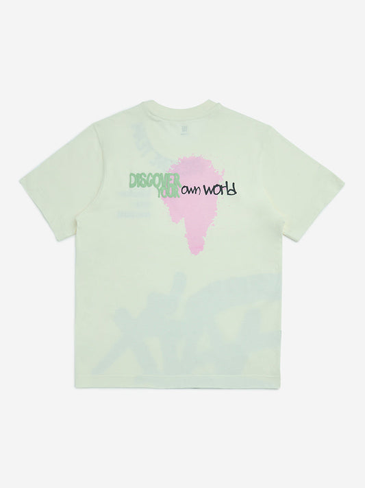 Y&F Kids Off-White Text Design Cotton T-Shirt