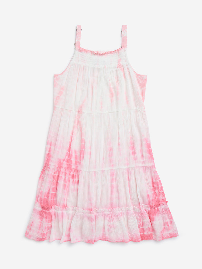 Y&F Kids Pink Tie-Dye Cotton A-Line Dress