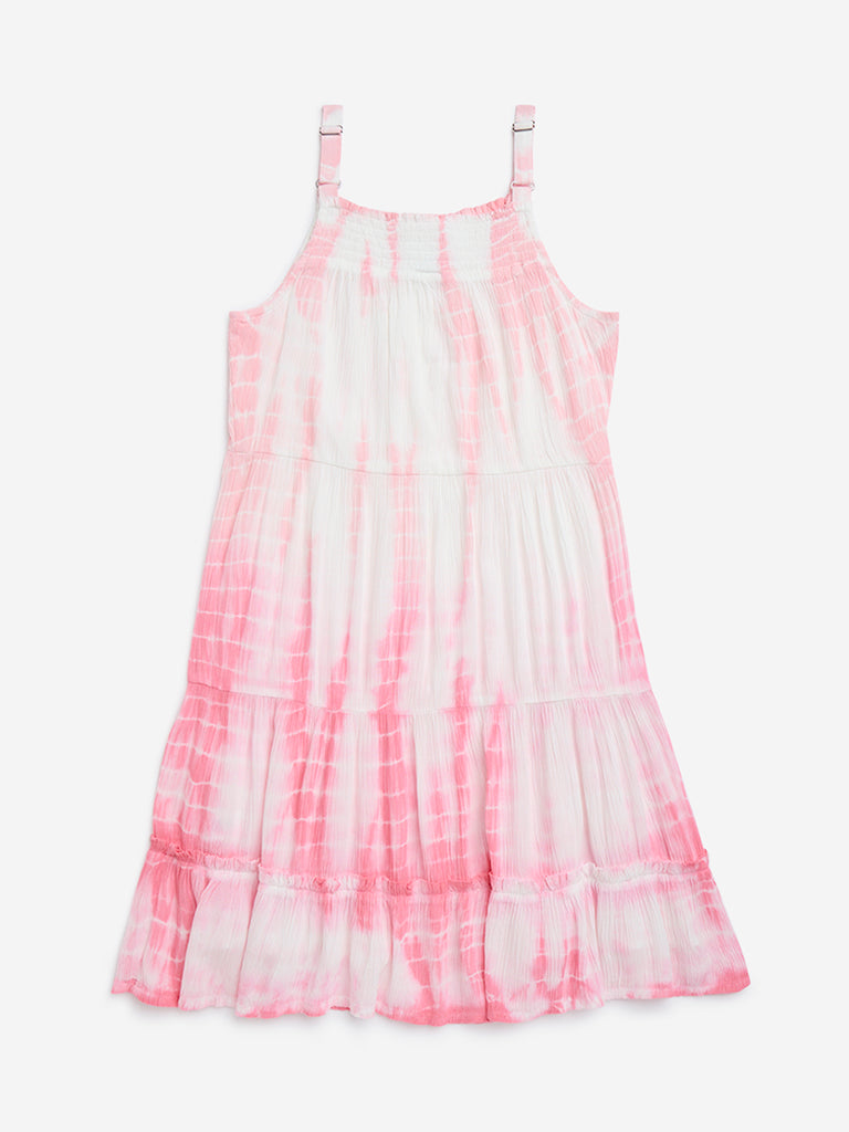 Y&F Kids Pink Tie-Dye Cotton A-Line Dress