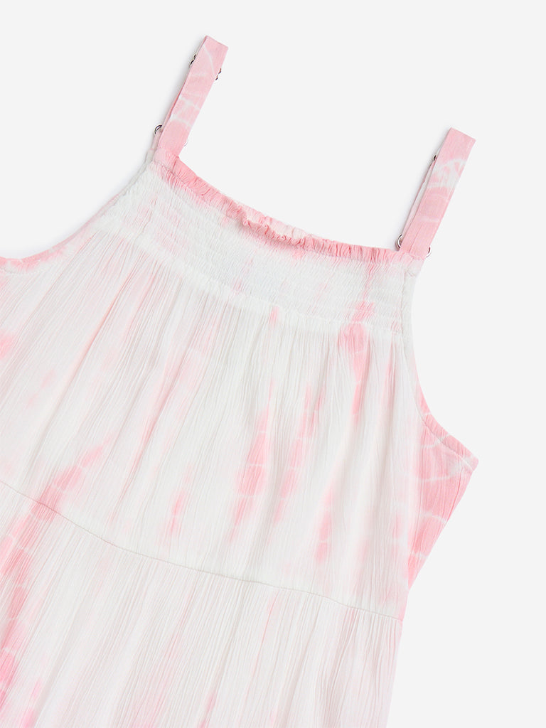 Y&F Kids Pink Tie-Dye Cotton A-Line Dress