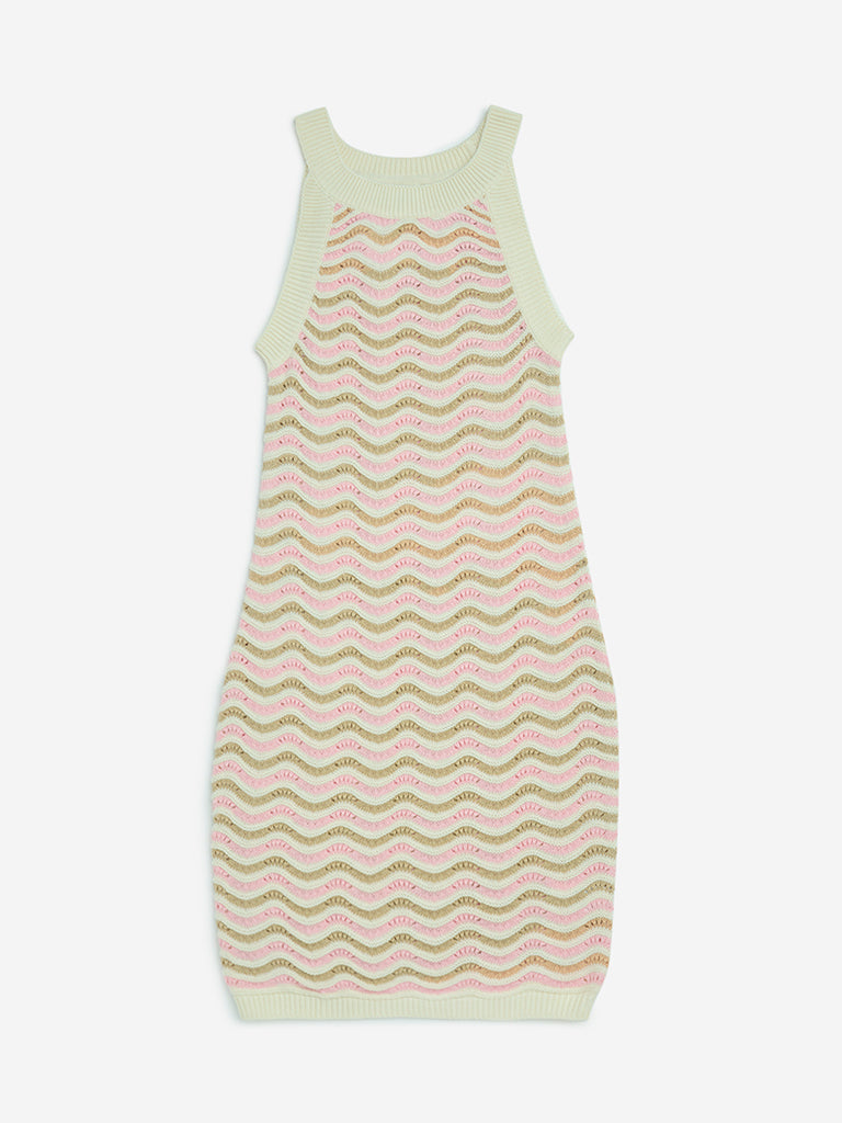 Y&F Kids Pink Knit-Textured Cotton Bodycon Dress