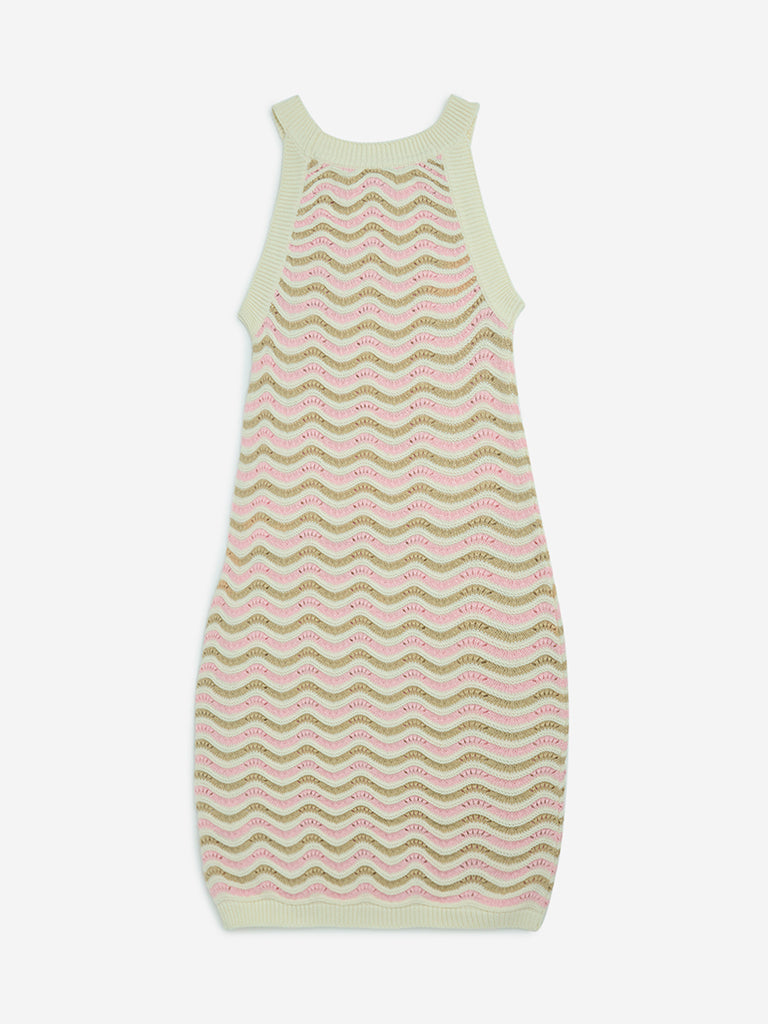 Y&F Kids Pink Knit-Textured Cotton Bodycon Dress