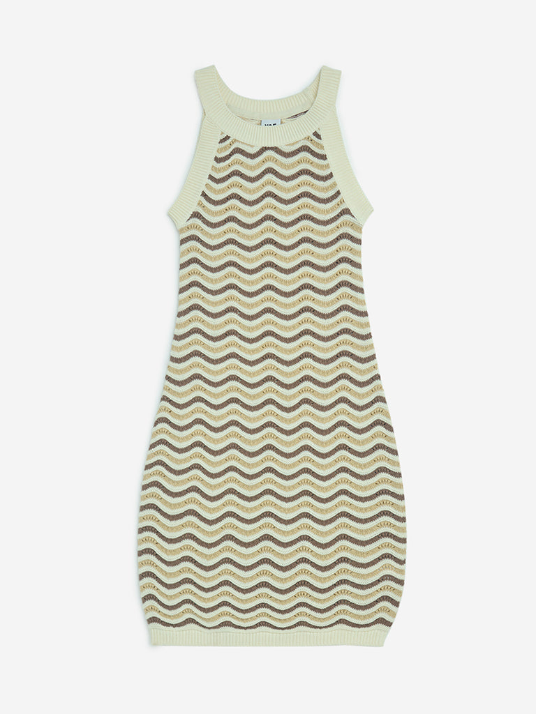 Y&F Kids Taupe Knit-Textured Cotton Bodycon Dress