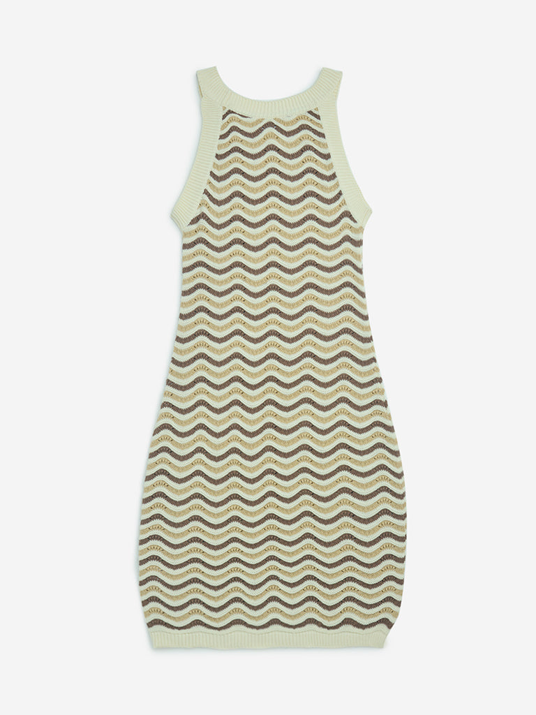 Y&F Kids Taupe Knit-Textured Cotton Bodycon Dress