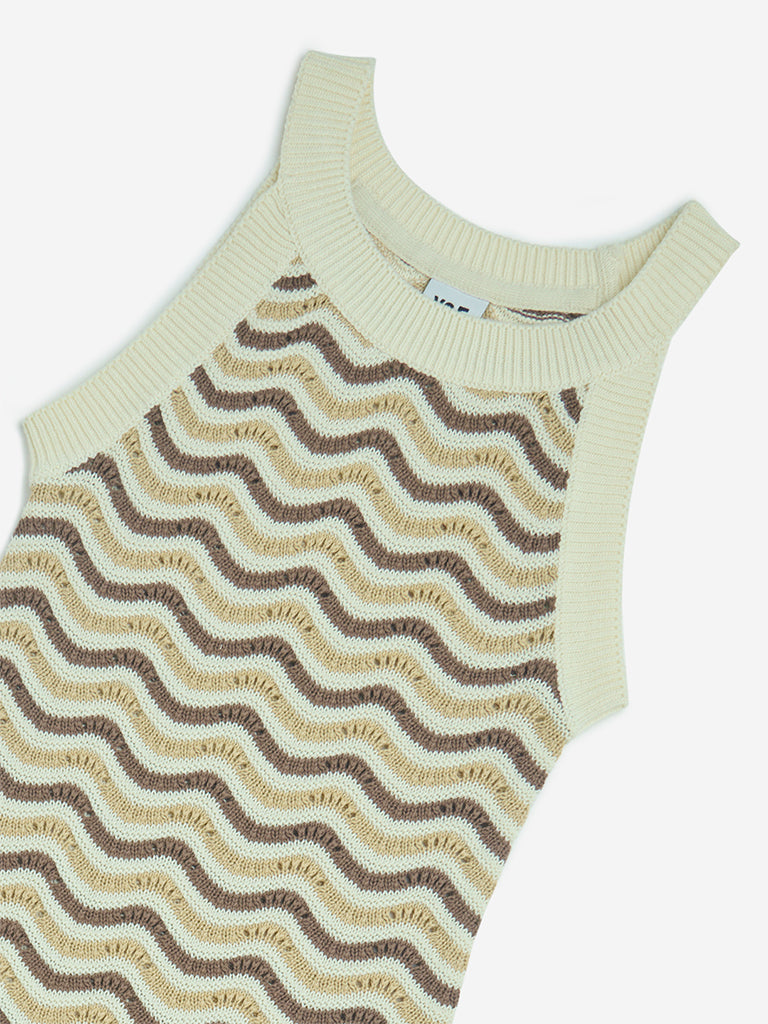Y&F Kids Taupe Knit-Textured Cotton Bodycon Dress