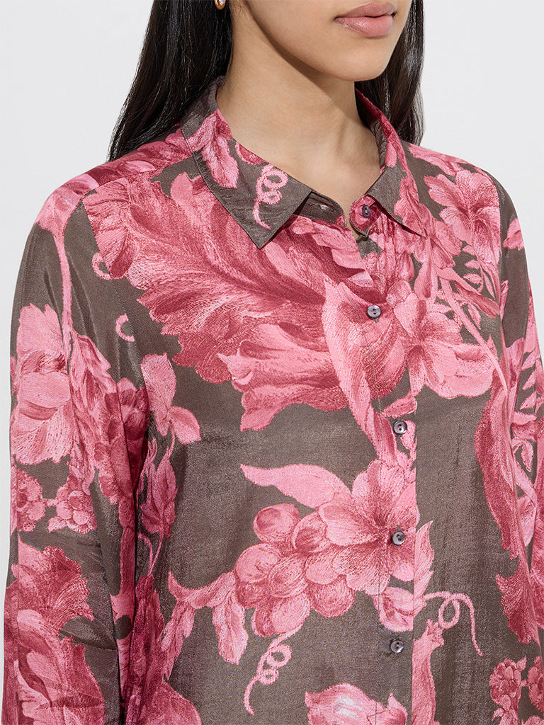 Utsa Brown Floral Pattern A-Line Kurta