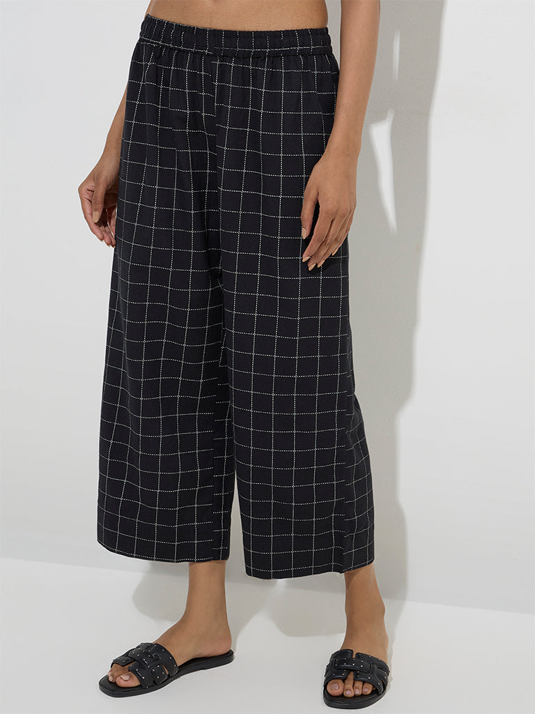 Utsa Black Checkered Cotton-Blend Ethnic Pants