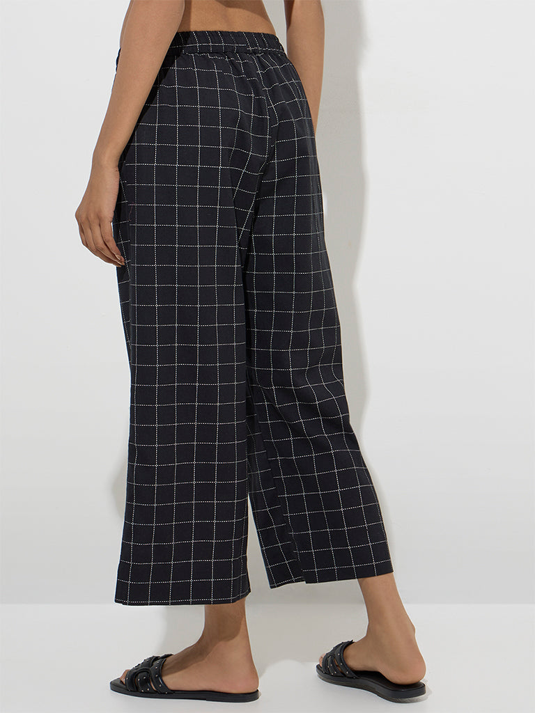 Utsa Black Checkered Cotton-Blend Ethnic Pants
