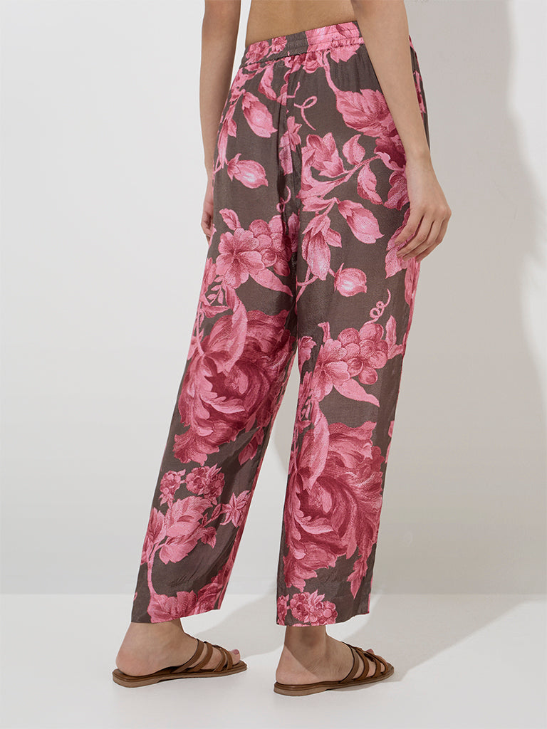 Utsa Brown Floral Design Palazzos