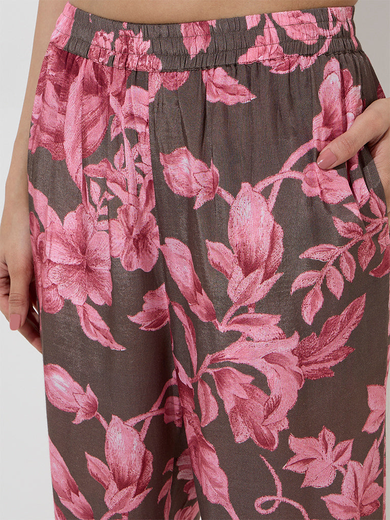 Utsa Brown Floral Design Palazzos