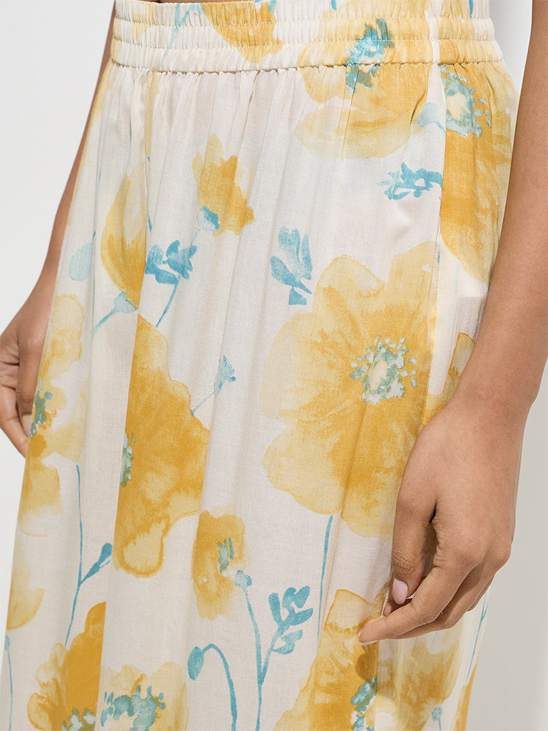 Zuba Yellow Floral Printed Palazzos