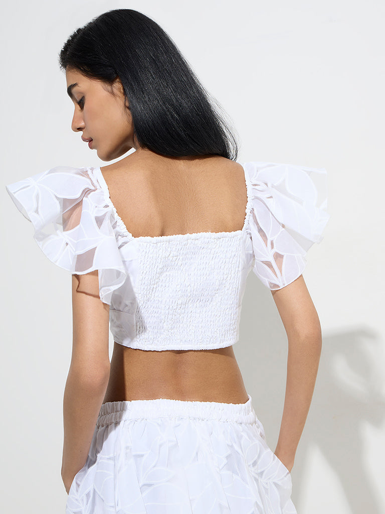 Vark White Embellished Cotton-Blend Blouse