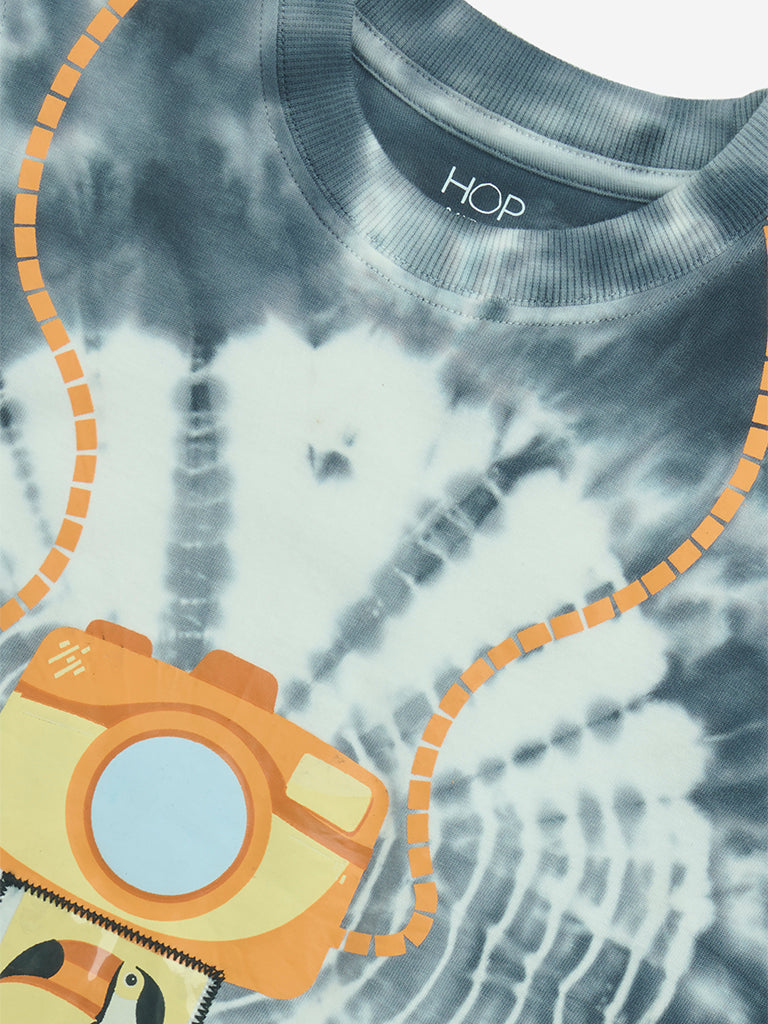 HOP Kids Grey Tie-Dye Design Cotton T-Shirt