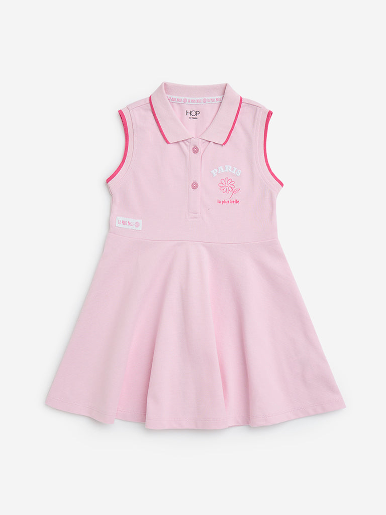 HOP Kids Pink Text Design Cotton Skater Dress
