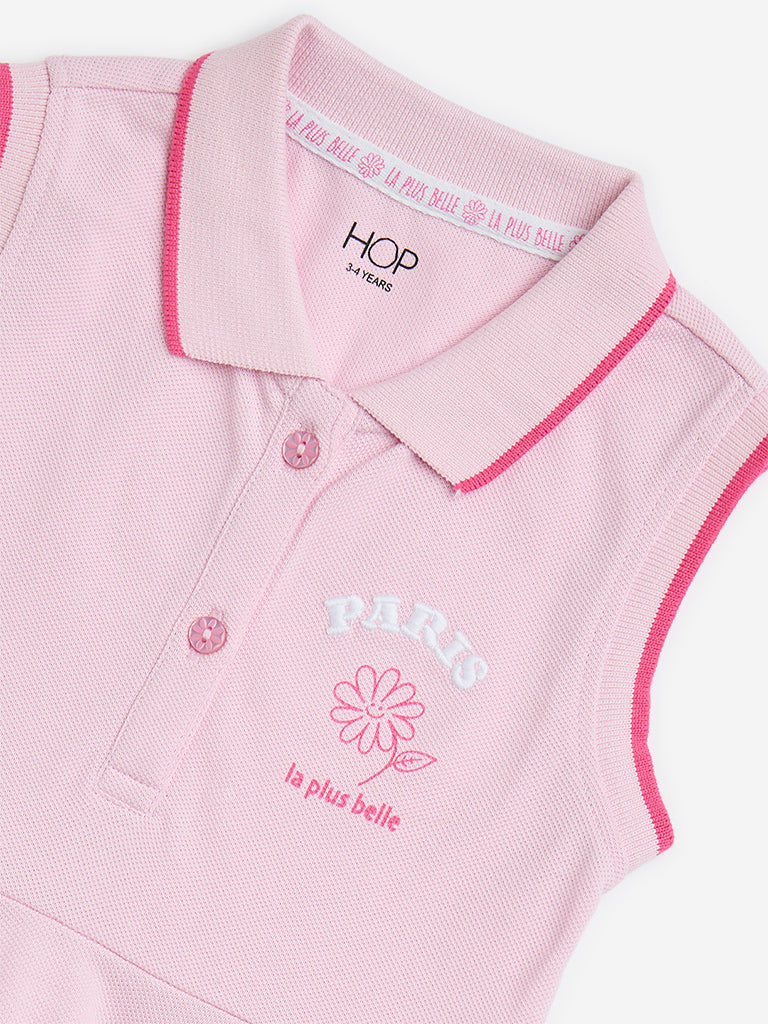 HOP Kids Pink Text Design Cotton Skater Dress