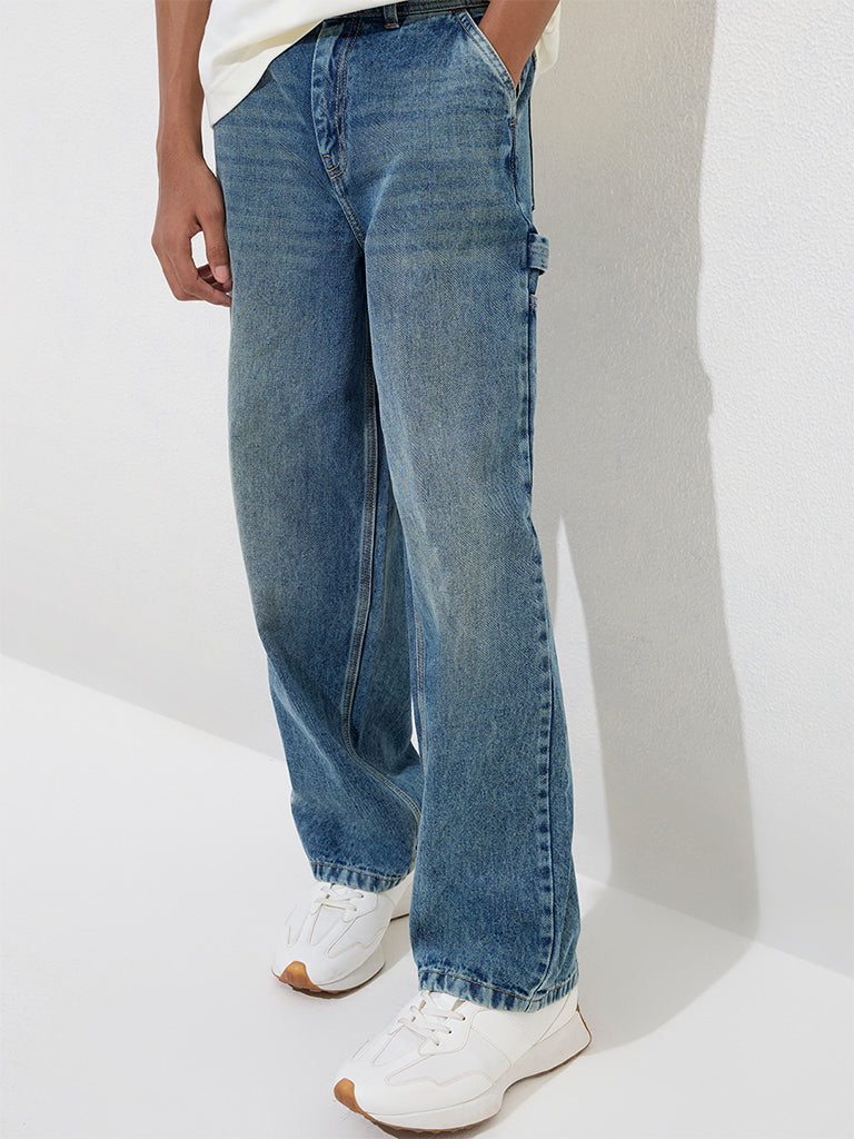 Y&F Kids Blue Straight-Fit High-Rise Jeans