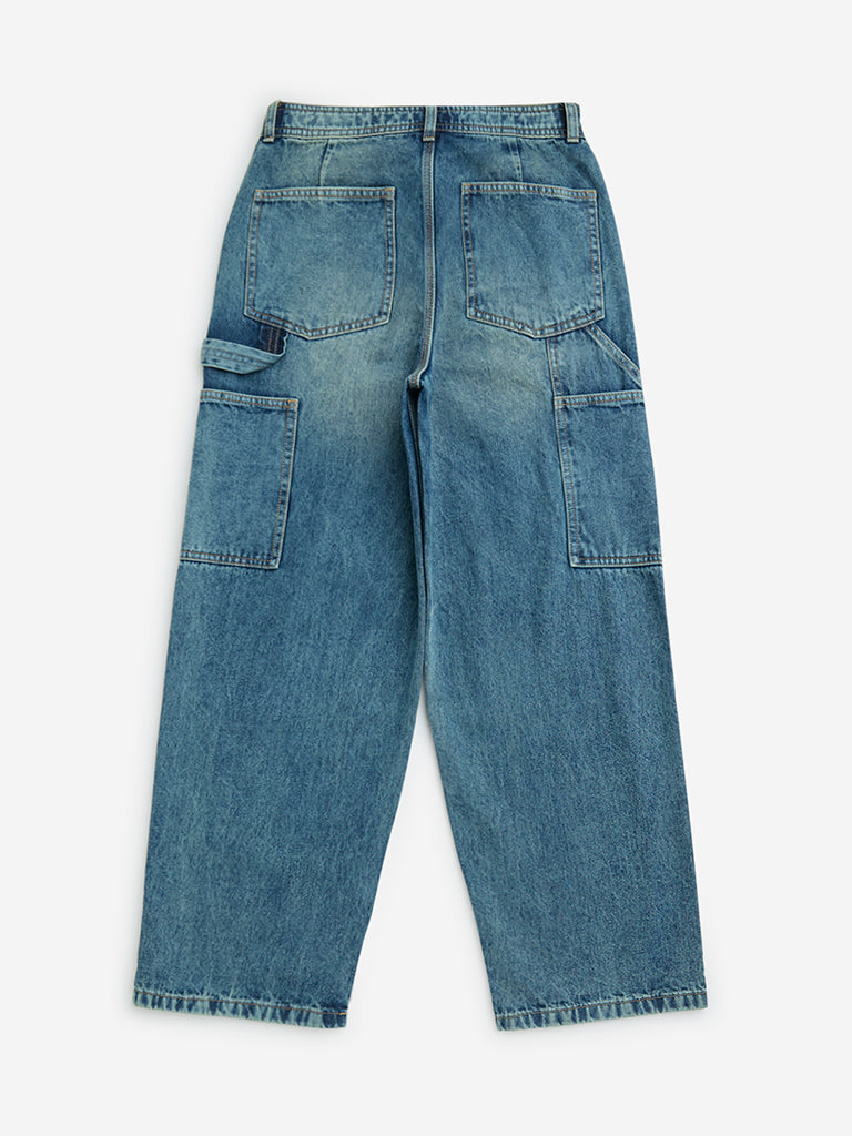 Y&F Kids Blue Straight-Fit High-Rise Jeans