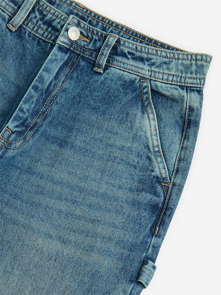 Y&F Kids Blue Straight-Fit High-Rise Jeans