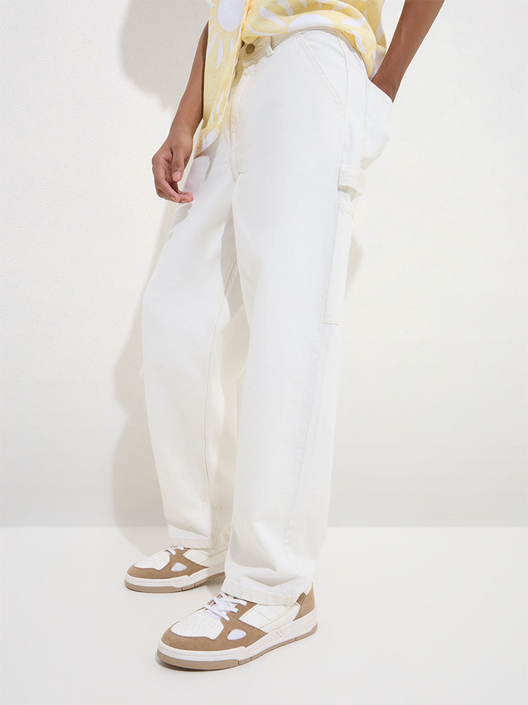 Y&F Kids Off-White Straight-Fit High-Rise Jeans