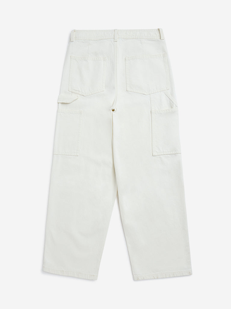 Y&F Kids Off-White Straight-Fit High-Rise Jeans