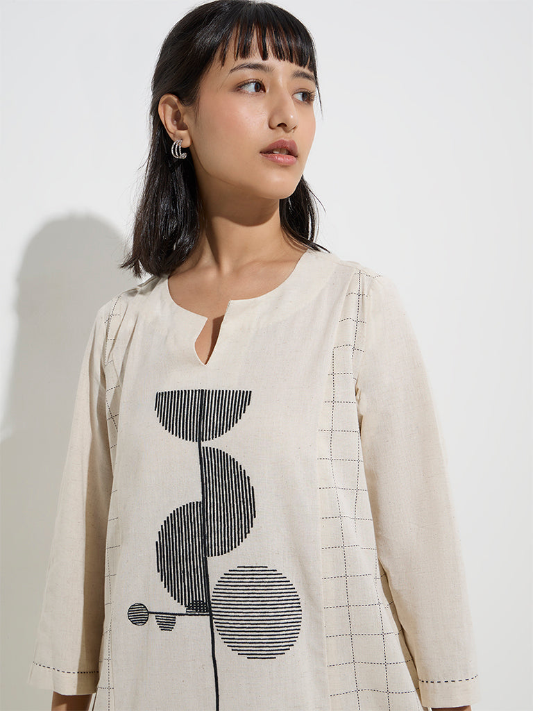 Utsa Off-White Checks Design A-Line Cotton Kurta