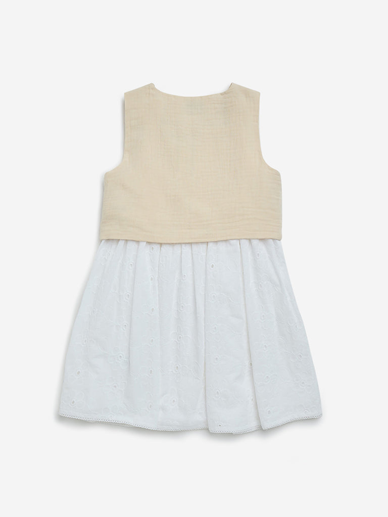 HOP Kids Off-White Floral Cotton A-Line Dress with Jacket