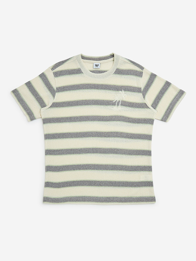 Y&F Kids Off-White Striped Cotton-Blend T-Shirt