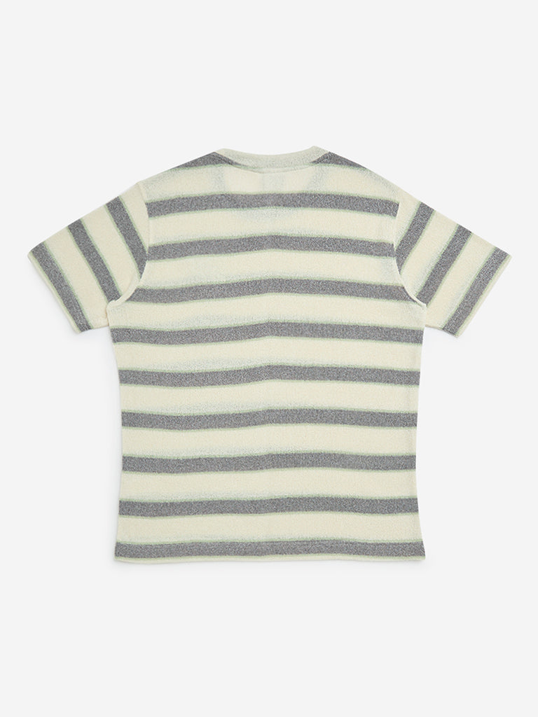 Y&F Kids Off-White Striped Cotton-Blend T-Shirt