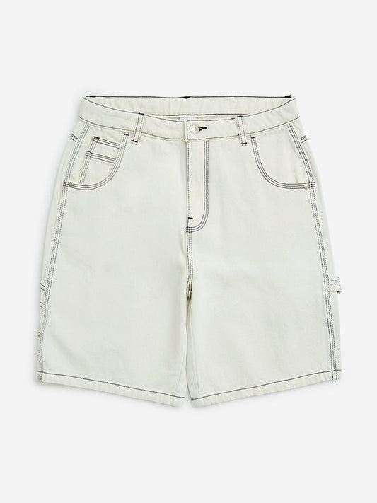 Y&F Kids White Mid-Rise Denim Shorts