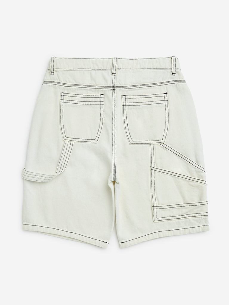 Y&F Kids White Mid-Rise Denim Shorts