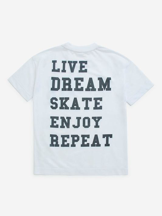 Y&F Kids White Text Printed T-Shirt