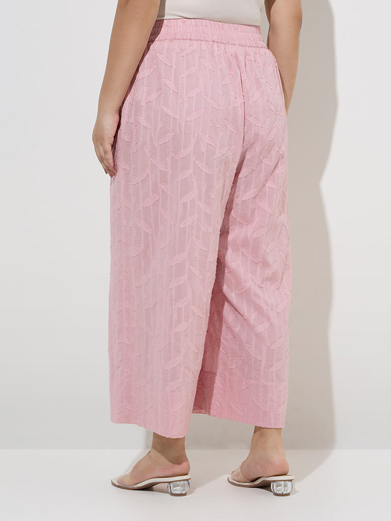 Diza Pink Leaf Design Cotton Ethnic Pants