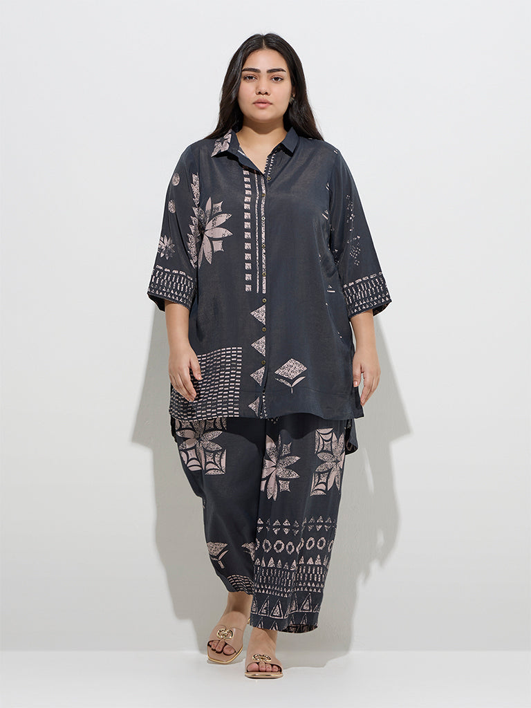 Diza Black Printed A-Line Kurti