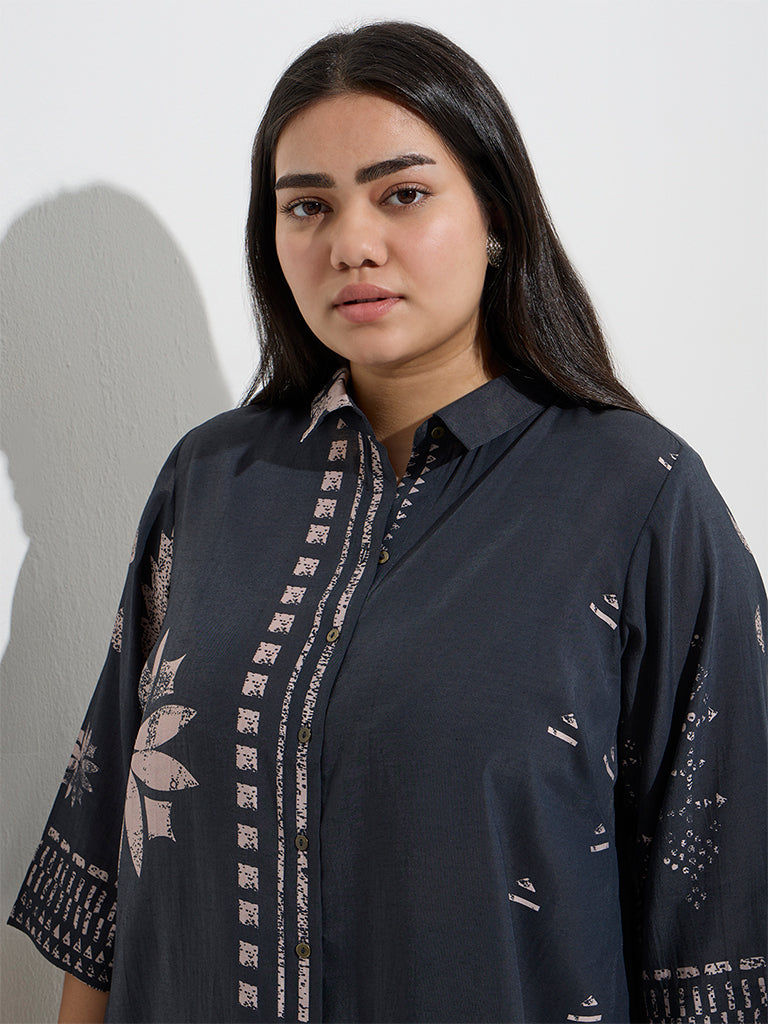 Diza Black Printed A-Line Kurti