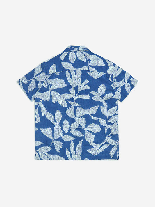 HOP Kids Blue Botanical Printed Cotton Shirt