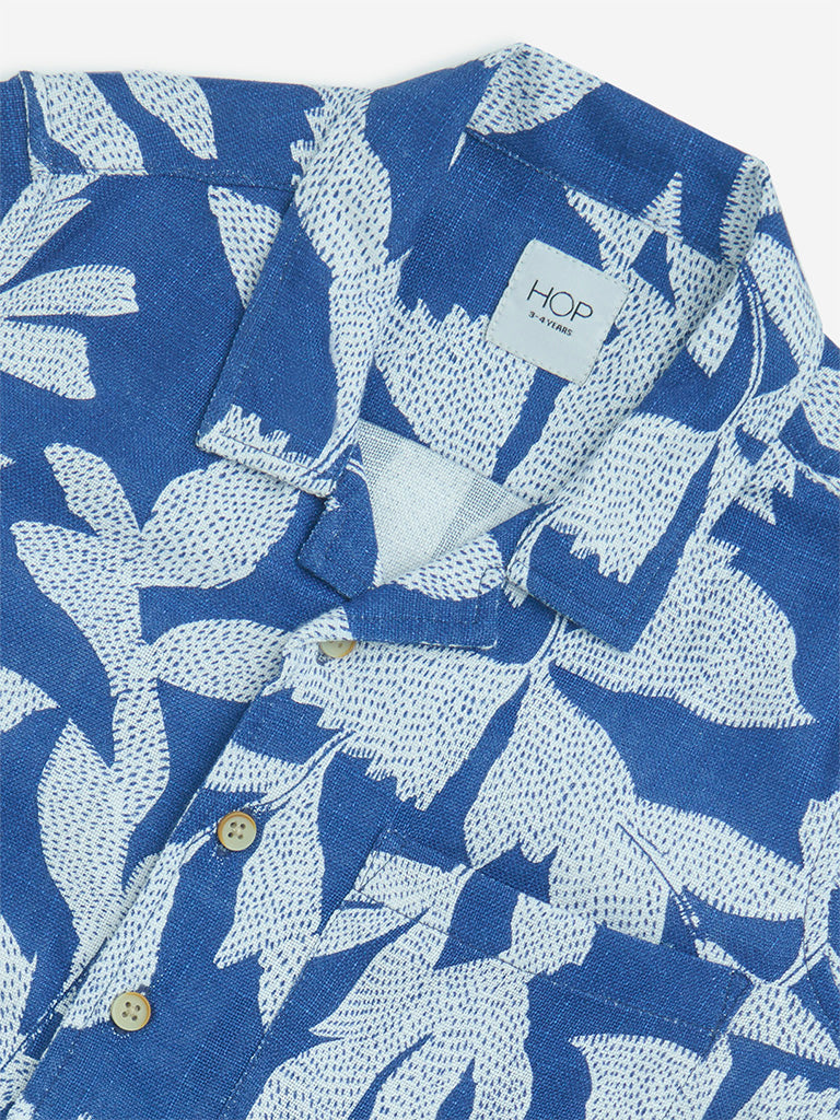 HOP Kids Blue Botanical Printed Cotton Shirt