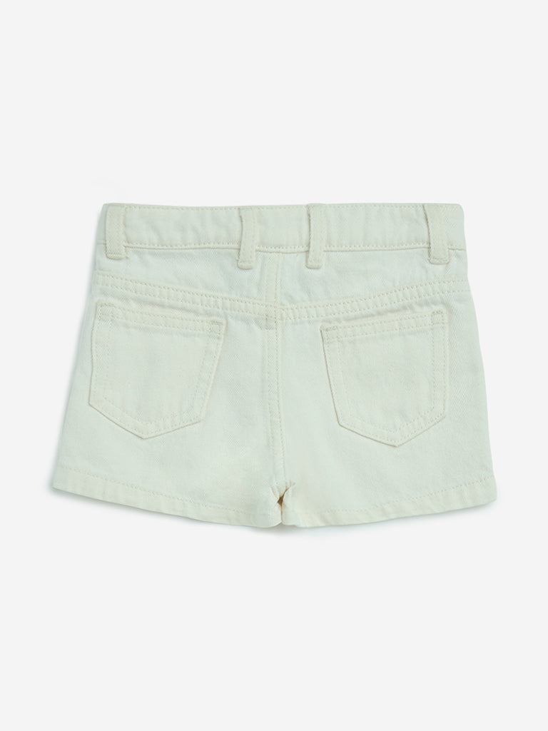 HOP Kids Off-White Pearlescent High-Rise Denim Shorts