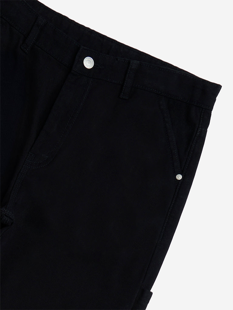 Y&F Kids Black Solid Mid-Rise Cotton Pants
