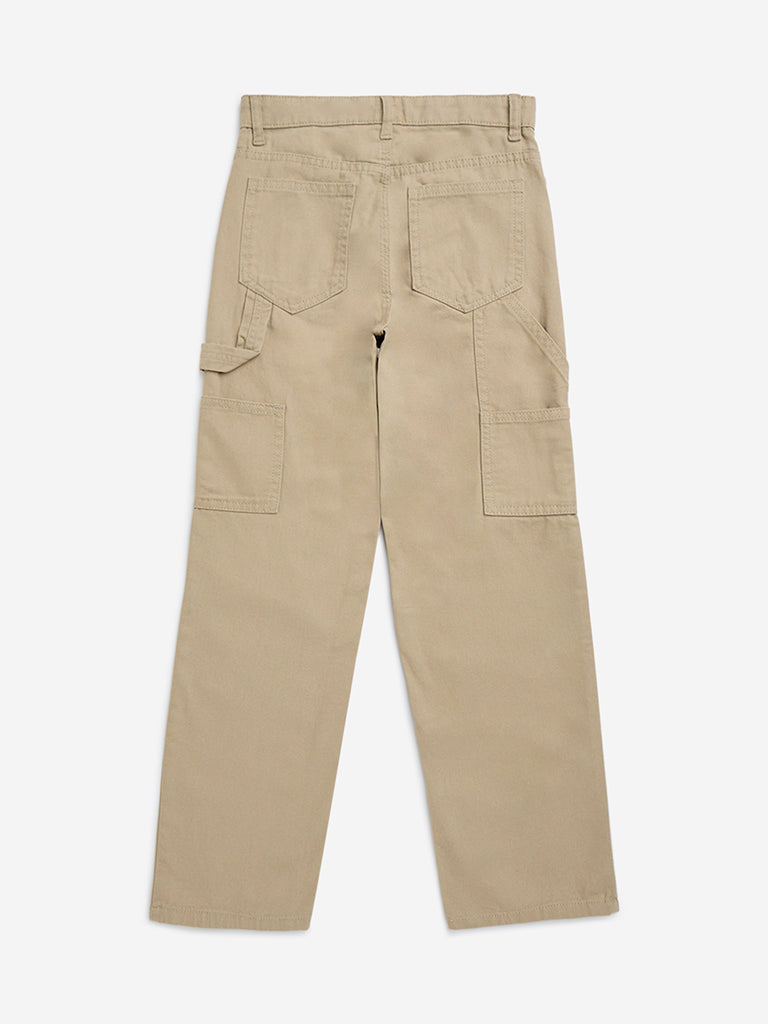 Y&F Kids Beige Straight-Fit Mid-Rise Jeans
