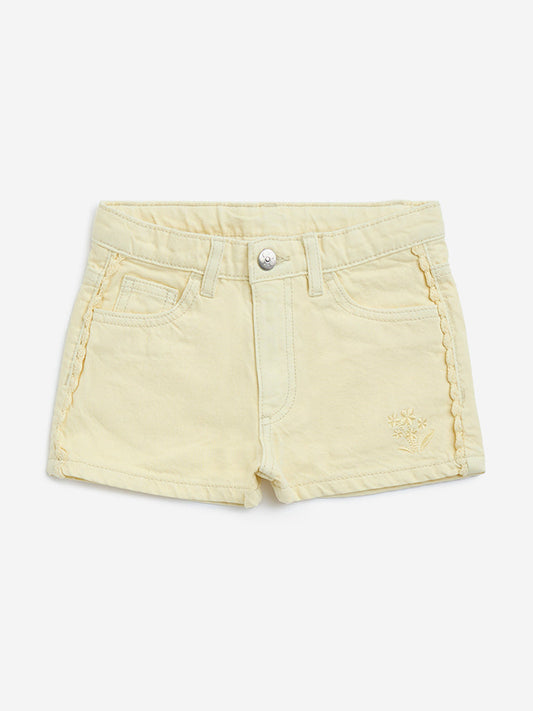 HOP Kids Yellow High-Rise Denim Shorts