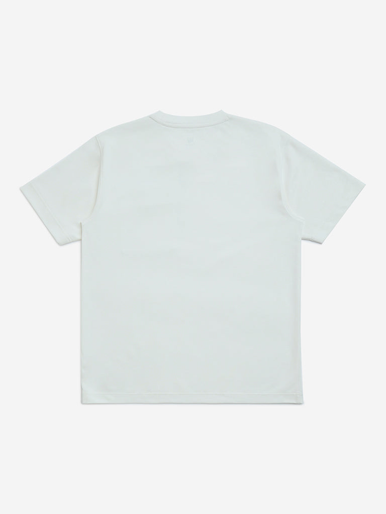 Y&F Kids White Text Design Relaxed-Fit Cotton-Blend T-Shirt