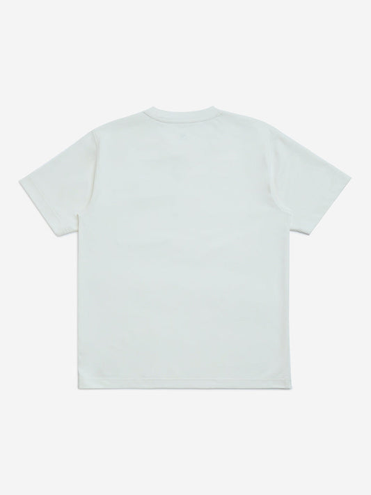 Y&F Kids White Text Design Relaxed-Fit Cotton-Blend T-Shirt