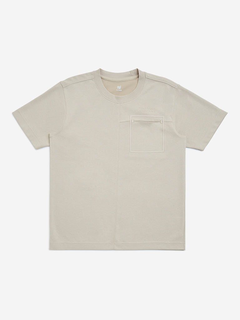 Y&F Kids Beige Relaxed-Fit Cotton-Blend T-Shirt