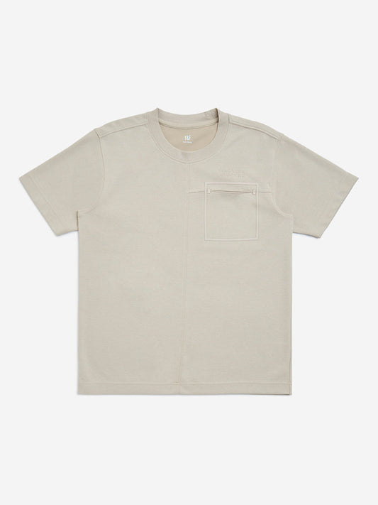 Y&F Kids Beige Relaxed-Fit Cotton-Blend T-Shirt