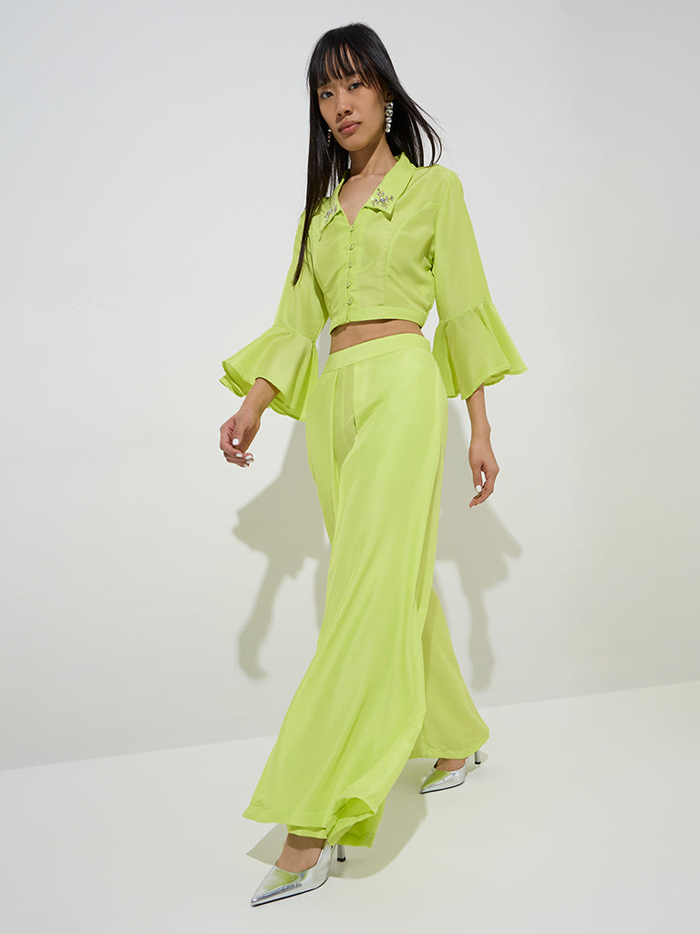 Vark Lime Embellished Ethnic Top