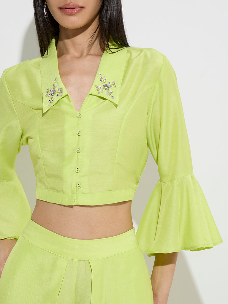 Vark Lime Embellished Ethnic Top